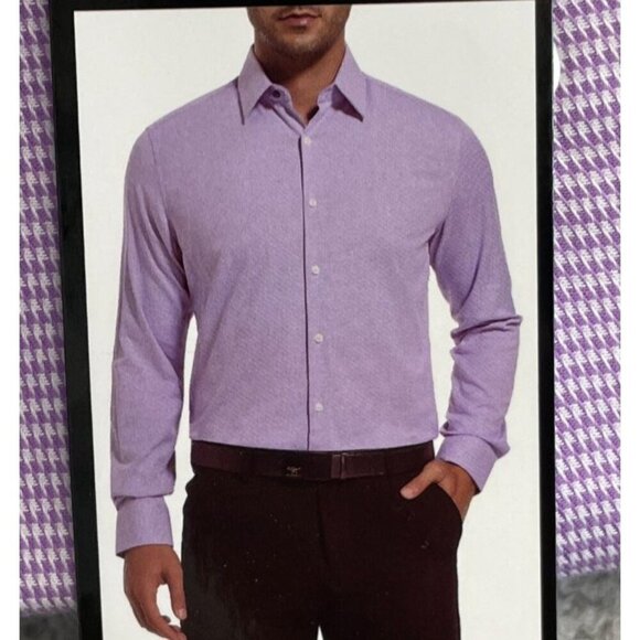 NEW Duchamp London Men's 18.5 /XXL Slim Fit Dress Shirt Stretch Cotton Purple - Picture 2 of 6